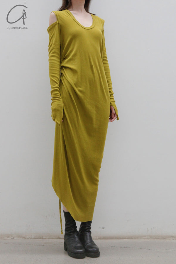 marc le bihan off shoulder pleated dress 2849 E23 ANIS